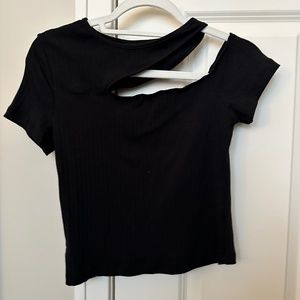 Black Chest/Shoulder Cutout Tee